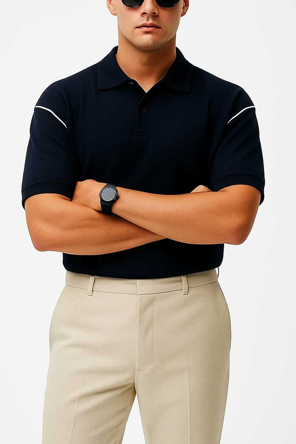 elo Polo Republica Men's Contrast Piping Oversized Polo Shirt Navy