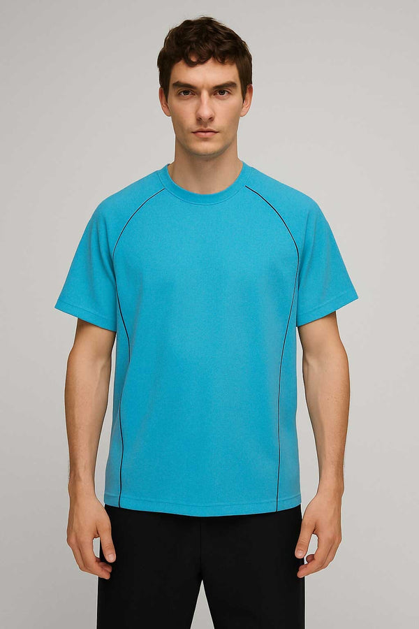 Elo Polo Republica Men's Contrast Piping Tee Shirt Aqua Blue
