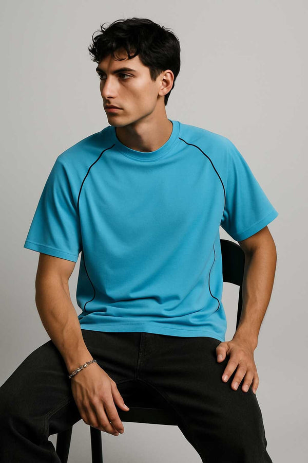 Elo Polo Republica Men's Contrast Piping Tee Shirt Aqua Blue