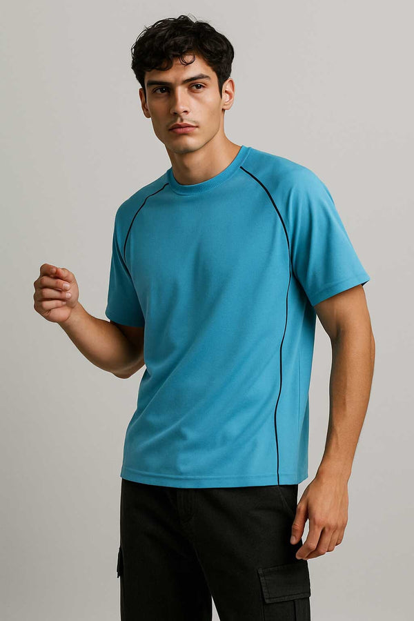 elo Polo Republica Men's Contrast Piping Tee Shirt Aqua Blue