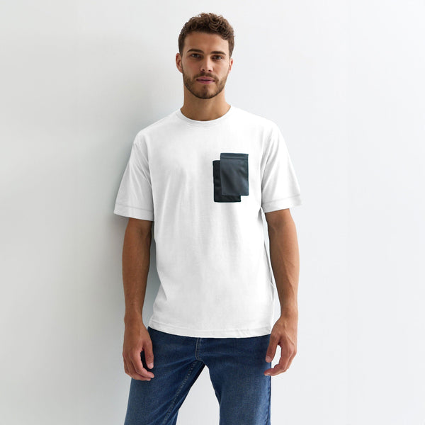 elo Polo Republica Men's Contrast Pocket Crew Neck Tee Shirt Off White