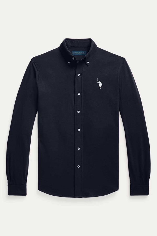 Elo Polo Republica Men's Contrast Pony Embroidered Casual Shirt Navy & Red