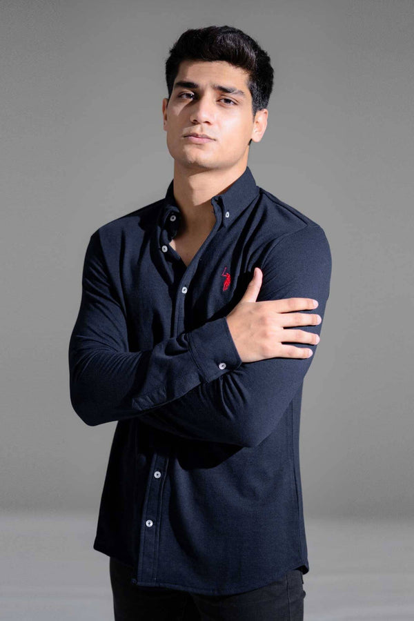 elo Polo Republica Men's Contrast Pony Embroidered Casual Shirt Navy & Red