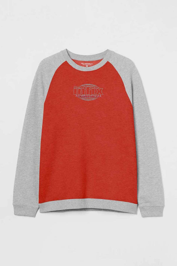 Elo Polo Republica Men's Contrast Raglan Sleeve Infix Embroidered Fleece Sweat Shirt Red