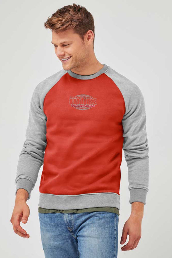 elo Polo Republica Men's Contrast Raglan Sleeve Infix Embroidered Fleece Sweat Shirt Red