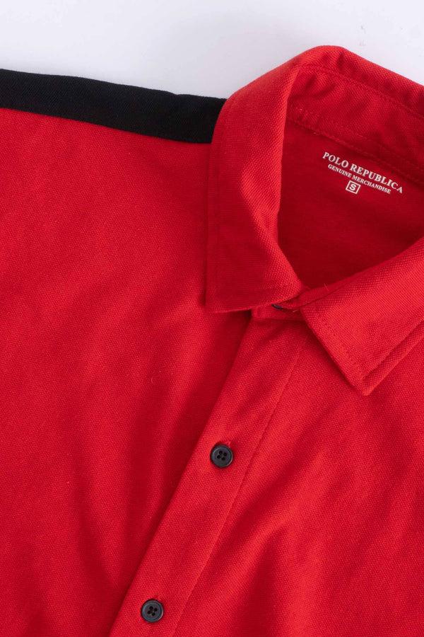 Elo Polo Republica Men's Contrast Shoulder Casual Shirt Red & Black