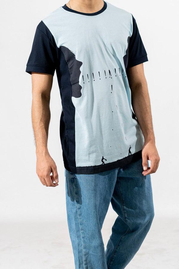 elo Polo Republica Men's Contrast Side Panel Crew Neck Tee Shirt Sky & Navy