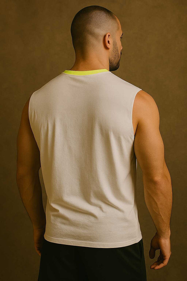 Elo Polo Republica Men's Contrast Sleeveless Tee Shirt White & Green