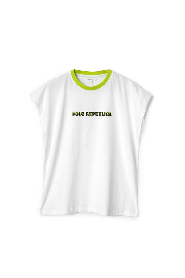 Elo Polo Republica Men's Contrast Sleeveless Tee Shirt White & Green
