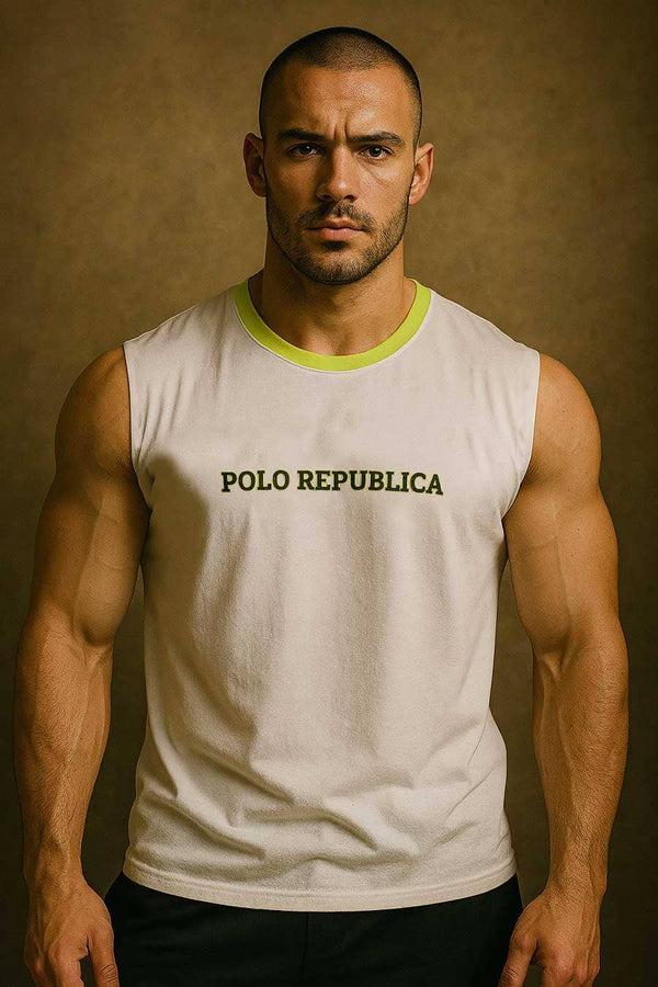 elo Polo Republica Men's Contrast Sleeveless Tee Shirt White & Green