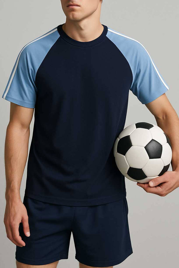 Elo Polo Republica Men's Contrast Striped Raglan Sleeve Tee Shirt Navy & Sky