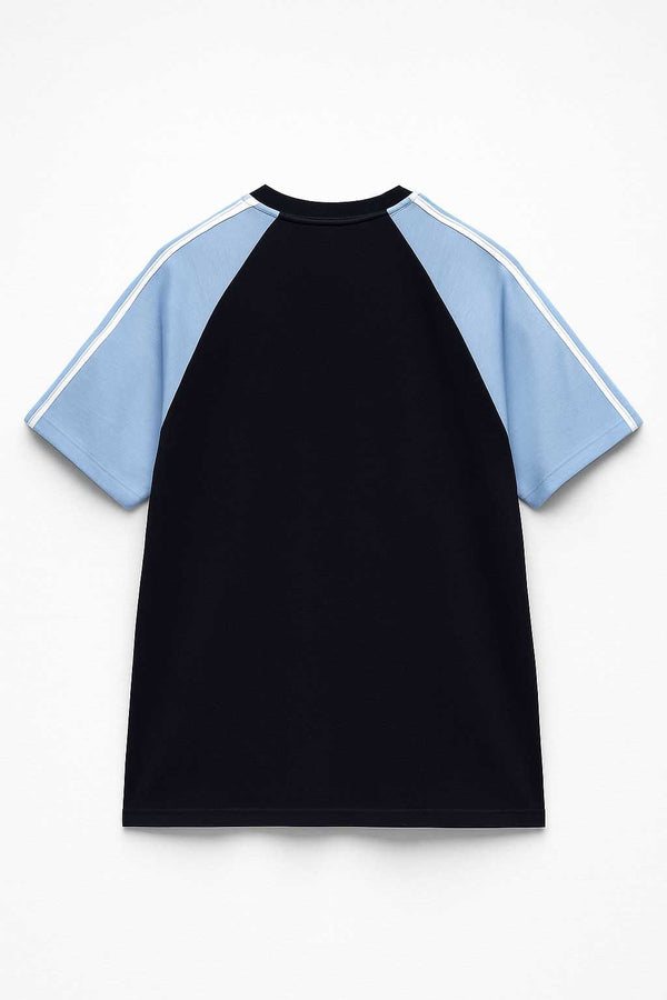 Elo Polo Republica Men's Contrast Striped Raglan Sleeve Tee Shirt Navy & Sky