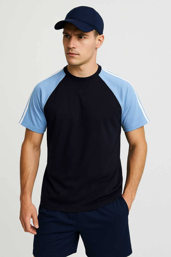 elo Polo Republica Men's Contrast Striped Raglan Sleeve Tee Shirt Navy & Sky