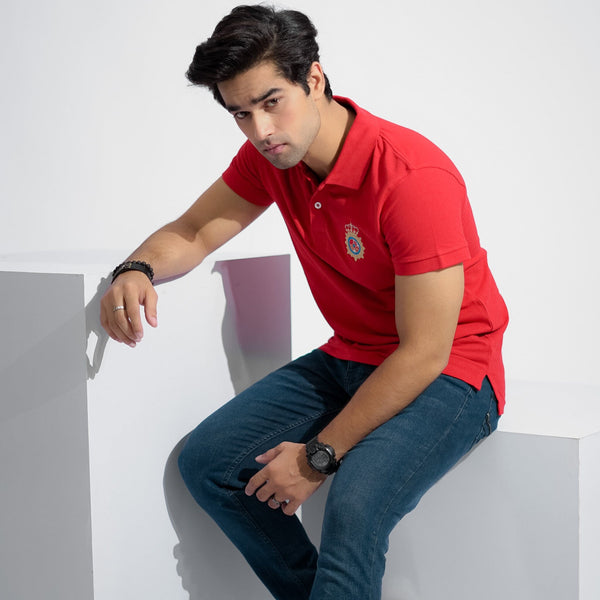 Elo Polo Republica Men's Crest & 3 Polo Embroidered Short Sleeve Polo Shirt Red
