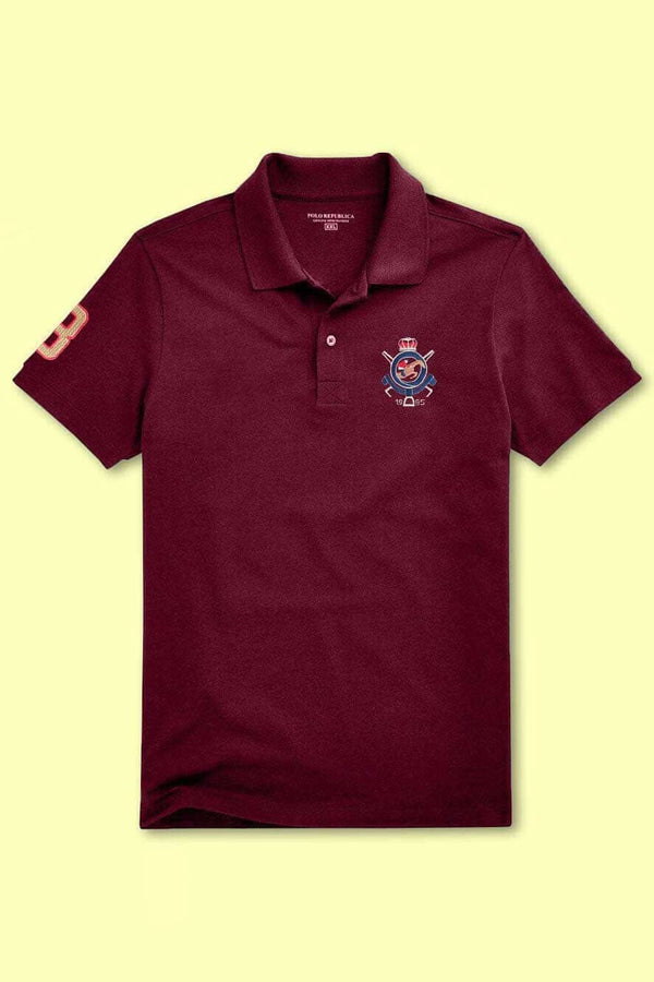 Elo Polo Republica Men's Crest & 8 Embroidered Short Sleeve Polo Shirt Maroon
