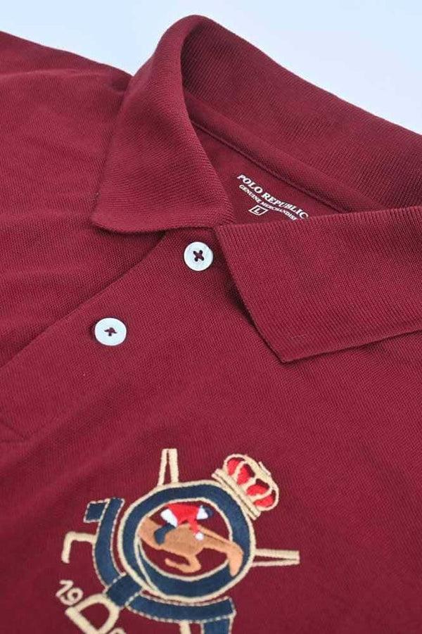 Elo Polo Republica Men's Crest & 8 Embroidered Short Sleeve Polo Shirt Maroon