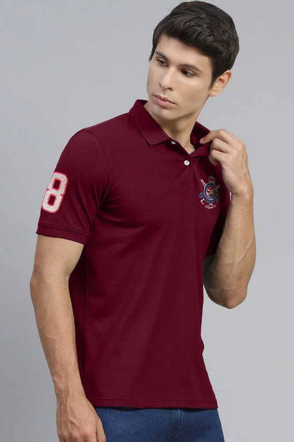 elo Polo Republica Men's Crest & 8 Embroidered Short Sleeve Polo Shirt Maroon