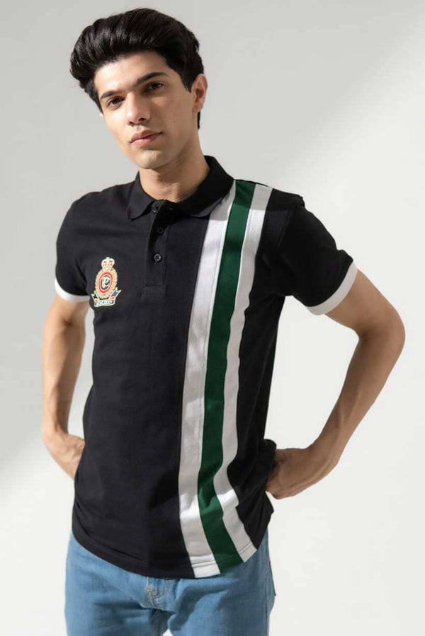 Elo Polo Republica Men's Crest Embroidered Contrast Stripe Panel Polo Shirt Navy & Skin