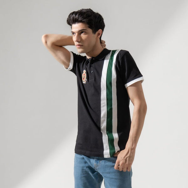 Elo Polo Republica Men's Crest Embroidered Contrast Stripe Panel Polo Shirt Navy & Skin