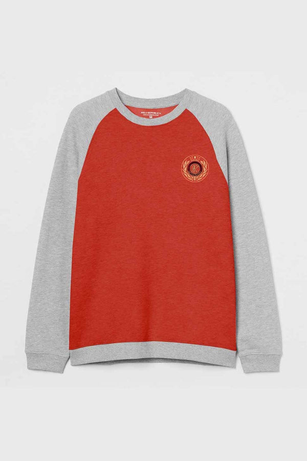 elo Polo Republica Men's Crest Embroidered Raglan Sleeve Fleece Sweat Shirt Red