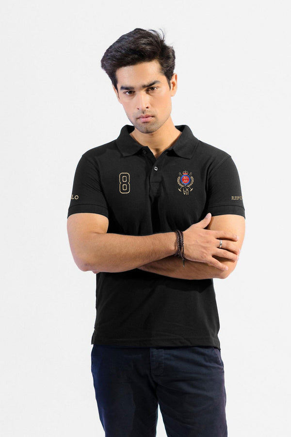 Elo Polo Republica Men's Crest & Polo Republica 8 Embroidered Polo Shirt Black