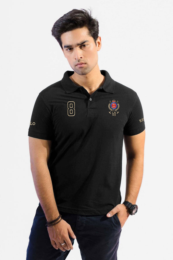 elo Polo Republica Men's Crest & Polo Republica 8 Embroidered Polo Shirt Black