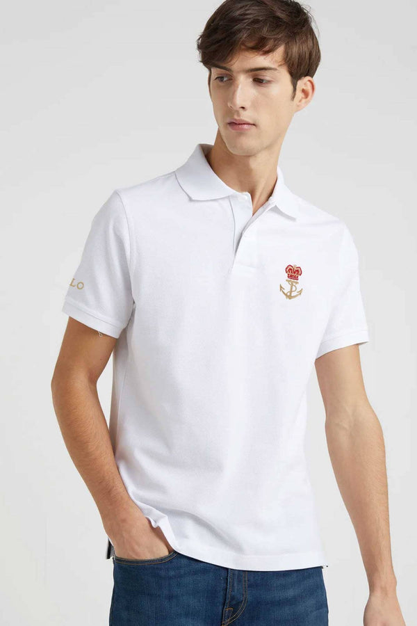 elo Polo Republica Men's Crown & Anchor Embroidered Short Sleeve Polo Shirt White