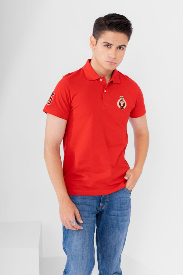 Elo Polo Republica Men's Crown Crest & 5 Embroidered Short Sleeve Polo Shirt Red