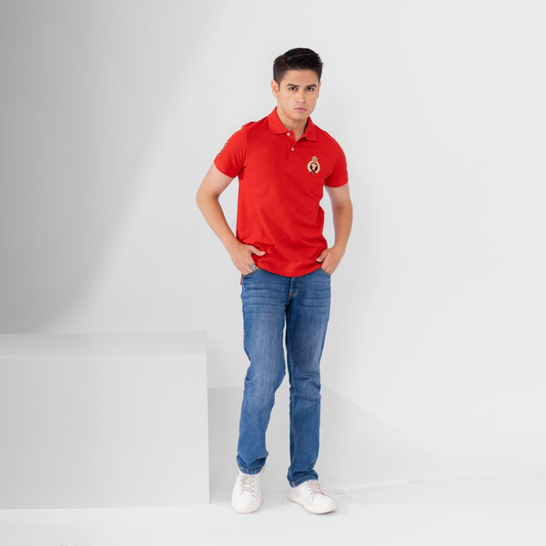 Elo Polo Republica Men's Crown Crest & 5 Embroidered Short Sleeve Polo Shirt Red