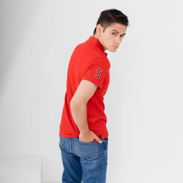 Elo Polo Republica Men's Crown Crest & 5 Embroidered Short Sleeve Polo Shirt Red