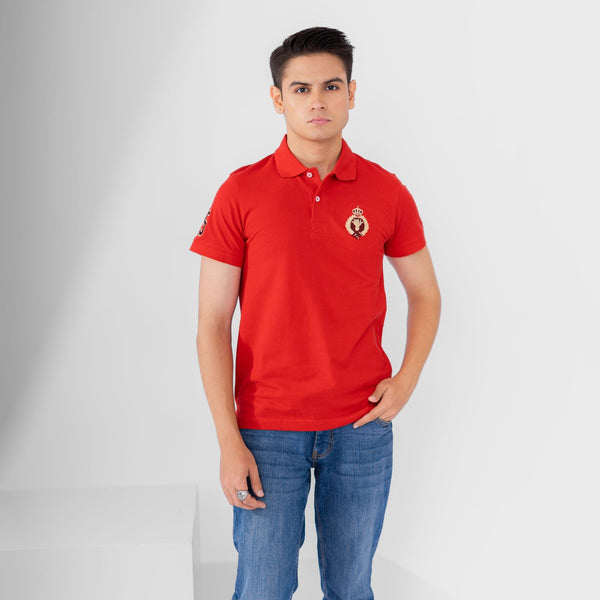 elo Polo Republica Men's Crown Crest & 5 Embroidered Short Sleeve Polo Shirt Red