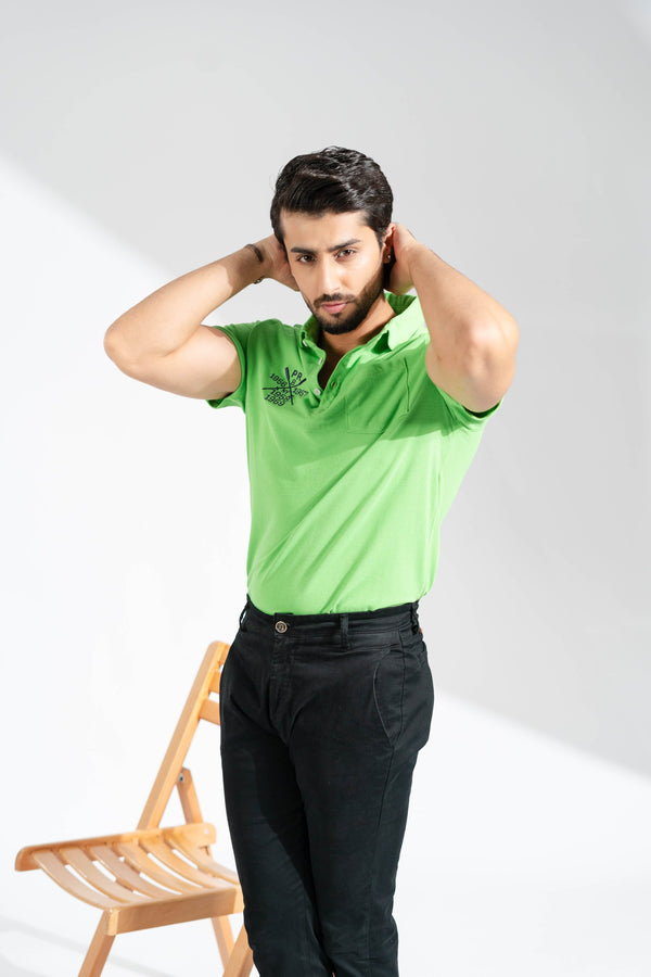 Elo Polo Republica Men's Crown PR Polo & 8 Embroidered Pocket Polo Shirt Lime