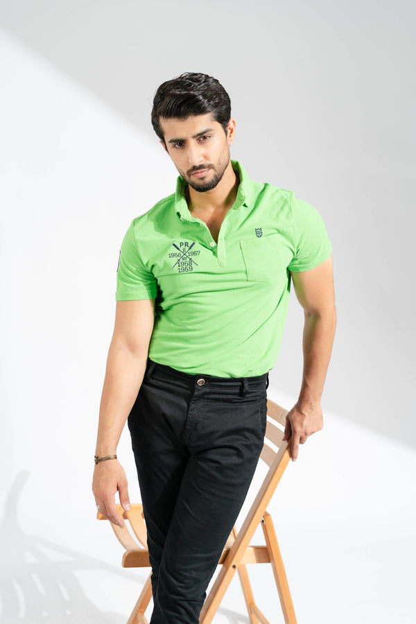 Elo Polo Republica Men's Crown PR Polo & 8 Embroidered Pocket Polo Shirt Lime