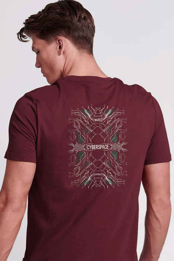 Elo Polo Republica Men's Cyber Wear Printed Crew Neck Tee Shirt Maroon