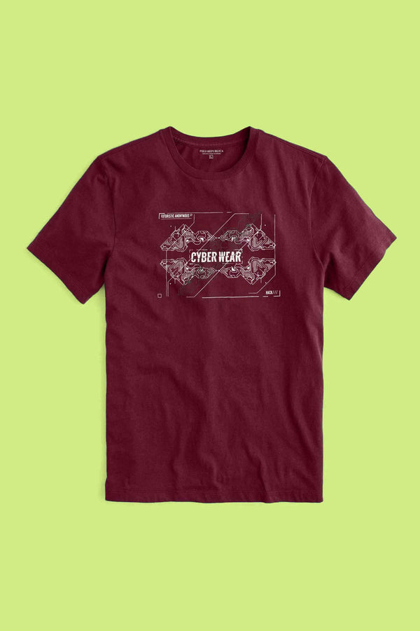 Elo Polo Republica Men's Cyber Wear Printed Crew Neck Tee Shirt Maroon