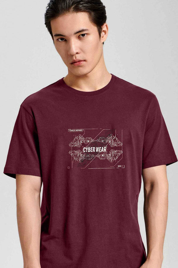elo Polo Republica Men's Cyber Wear Printed Crew Neck Tee Shirt Maroon