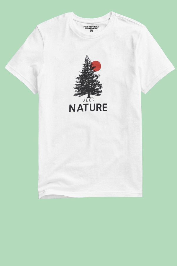 Elo Polo Republica Men's Deep Nature Printed Crew Neck Tee Shirt White