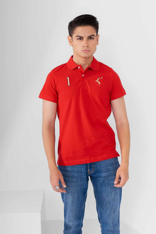 Elo Polo Republica Men's Deer & 1 Embroidered Short Sleeve Polo Shirt Red