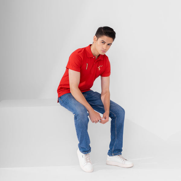 Elo Polo Republica Men's Deer & 1 Embroidered Short Sleeve Polo Shirt Red