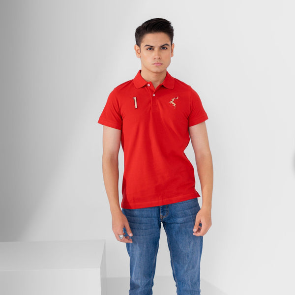 elo Polo Republica Men's Deer & 1 Embroidered Short Sleeve Polo Shirt Red