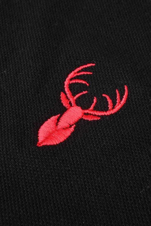 Elo Polo Republica Men's Deer & 5 Embroidered Contrast Panels Polo Shirt Black & Slate Grey
