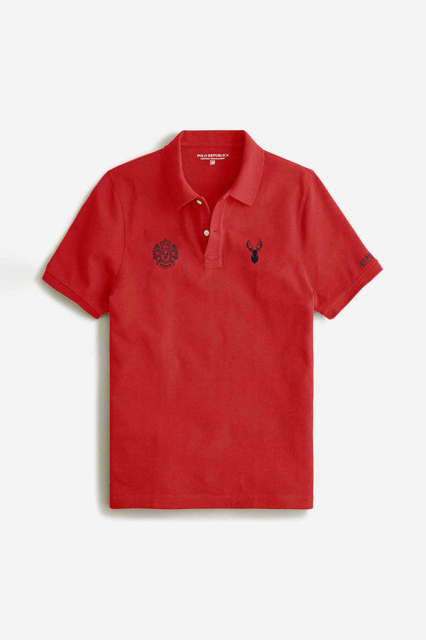 Elo Polo Republica Men's Deer & Crest Embroidered Short Sleeve Polo Shirt Red