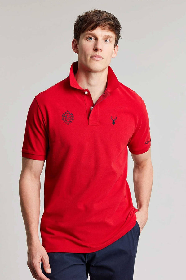 elo Polo Republica Men's Deer & Crest Embroidered Short Sleeve Polo Shirt Red