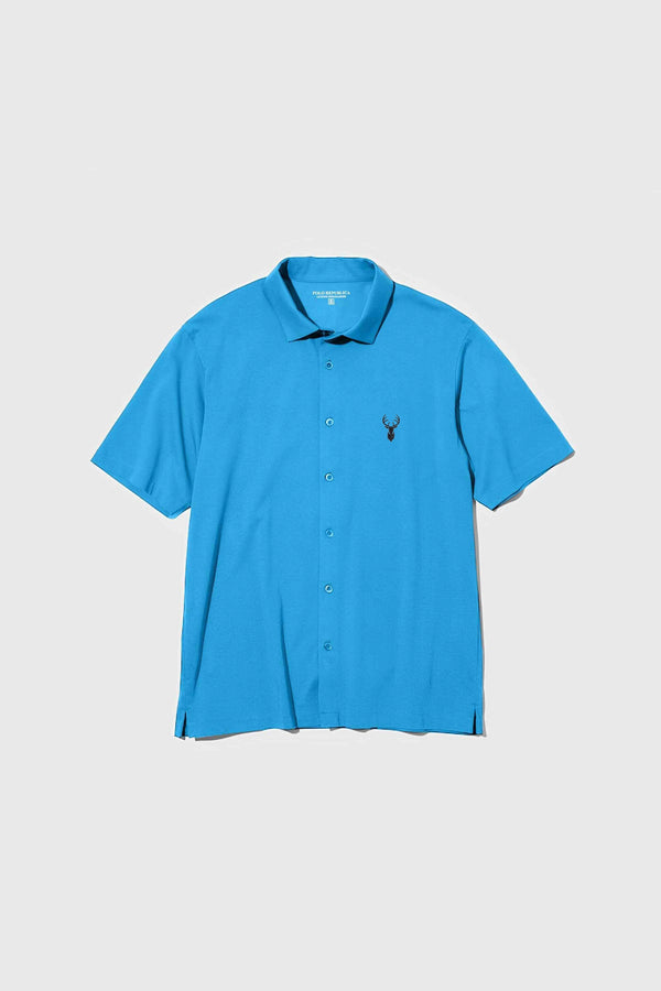 Elo Polo Republica Men's Deer Embroidered Short Sleeves Casual Shirt Aqua Blue