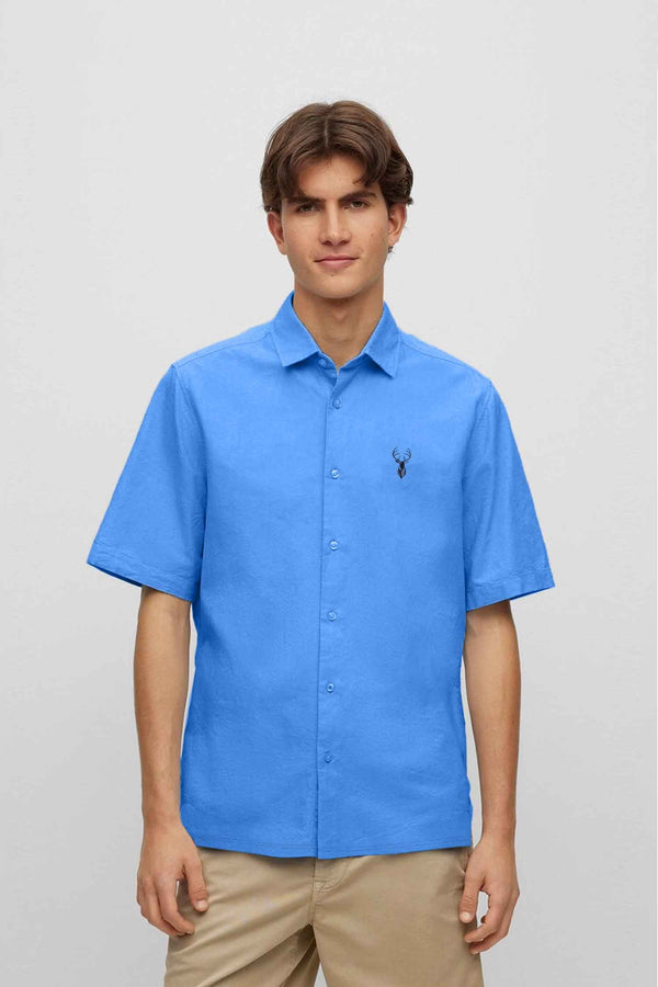 elo Polo Republica Men's Deer Embroidered Short Sleeves Casual Shirt Aqua Blue
