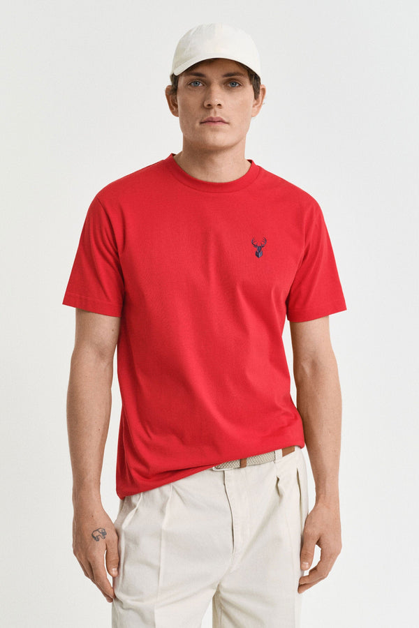 elo Polo Republica Men's Deer Embroidered Tee Shirt Red