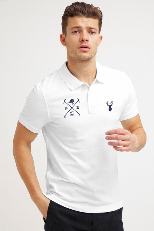 elo Polo Republica Men's Deer & Mallets Embroidered Short Sleeve Polo Shirt White