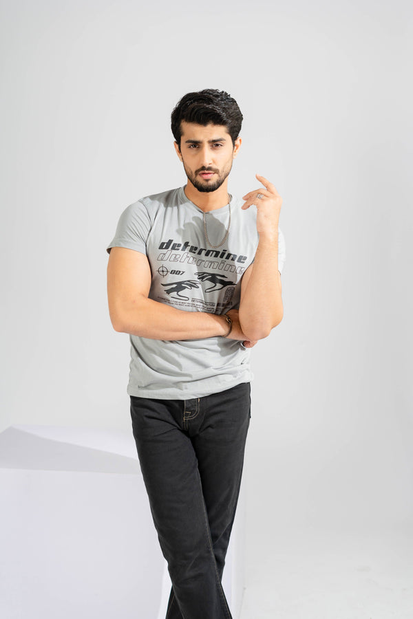 Elo Polo Republica Men's Determine Printed Crew Neck Tee Shirt Steel Grey