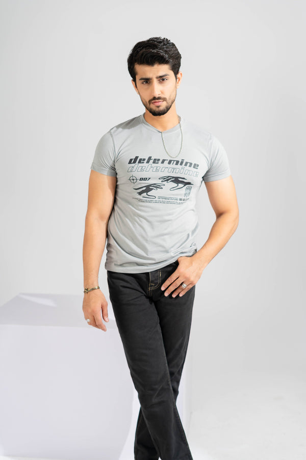 Elo Polo Republica Men's Determine Printed Crew Neck Tee Shirt Steel Grey