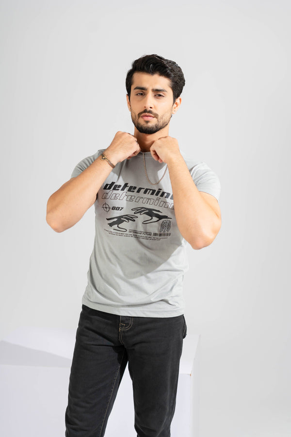 elo Polo Republica Men's Determine Printed Crew Neck Tee Shirt Steel Grey